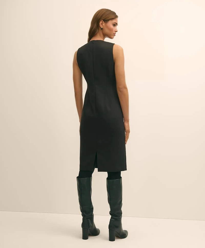 Wool Blend Horsebit-Trim Sheath Dress