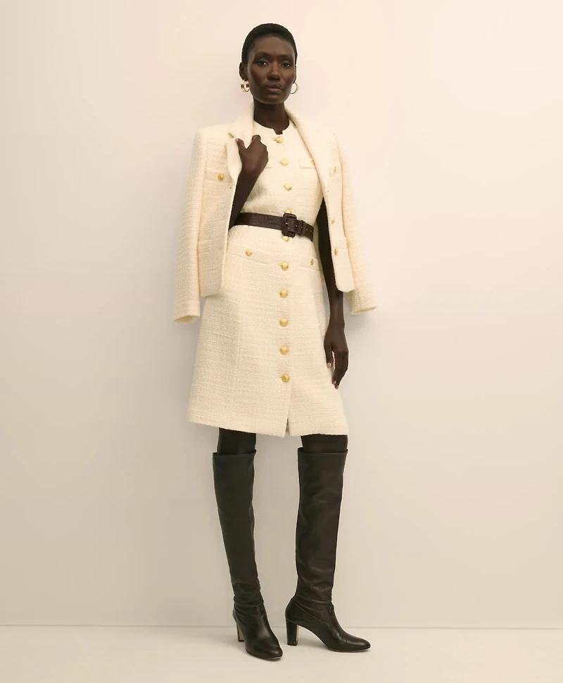 Boucle Sleeveless Button-Front Sheath Dress