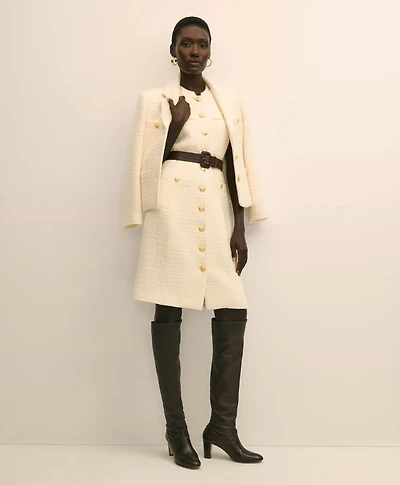 Boucle Sleeveless Button-Front Sheath Dress