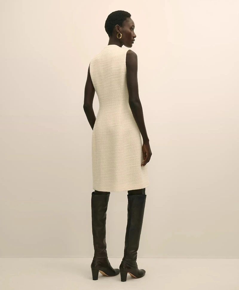 Boucle Sleeveless Button-Front Sheath Dress