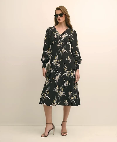 Viscose Fit & Flare Bird Print Dress