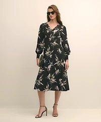 Viscose Fit & Flare Bird Print Dress