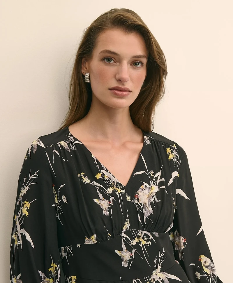 Viscose Fit & Flare Bird Print Dress