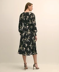 Viscose Fit & Flare Bird Print Dress