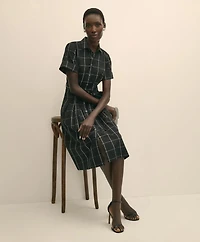 Supima<sup>®</sup> Cotton Belted Windowpane Shirt Dress