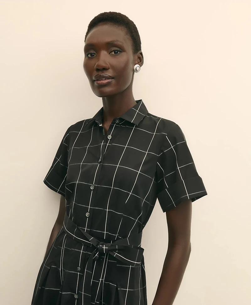 Supima<sup>®</sup> Cotton Belted Windowpane Shirt Dress