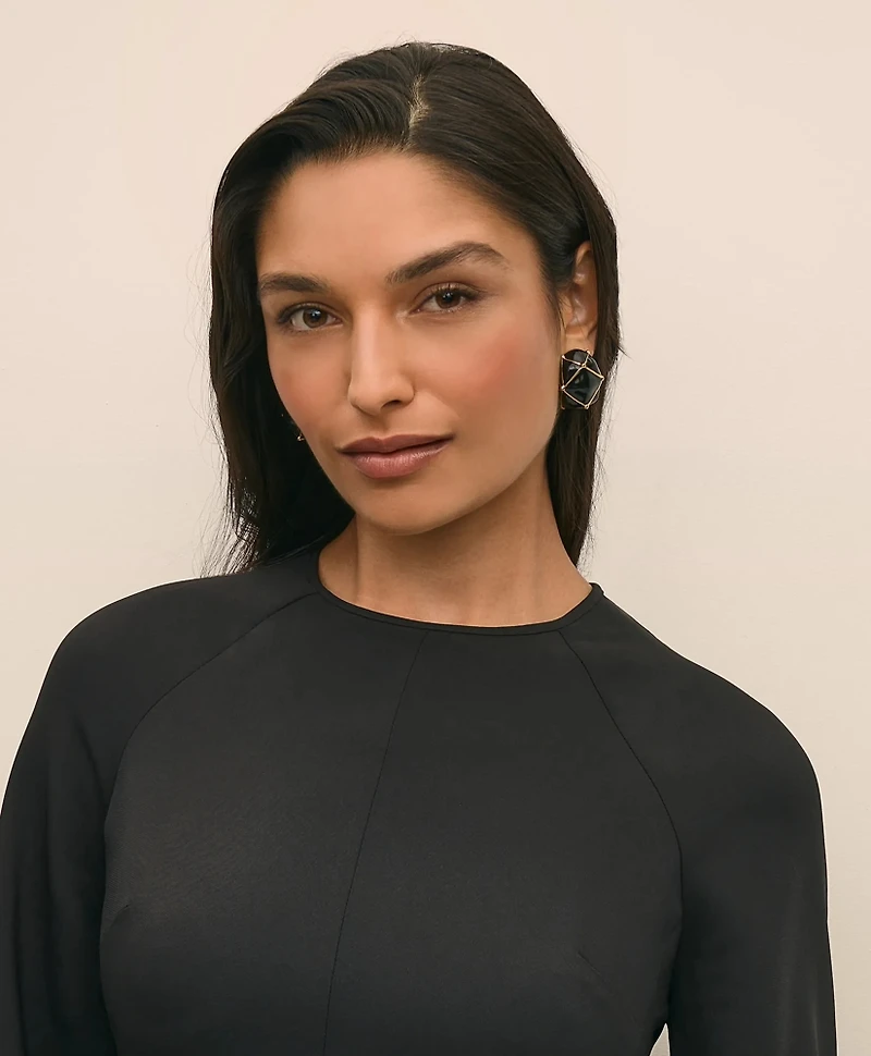 Viscose Blend Shirred-Sleeve Dress