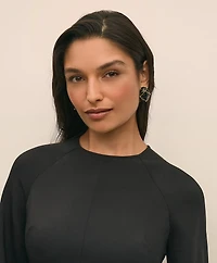 Viscose Blend Shirred-Sleeve Dress