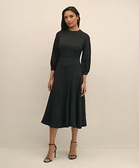 Viscose Blend Shirred-Sleeve Dress