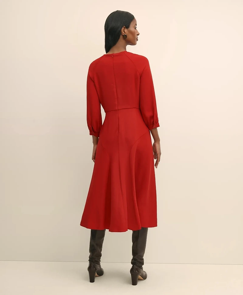 Viscose Blend Shirred-Sleeve Dress