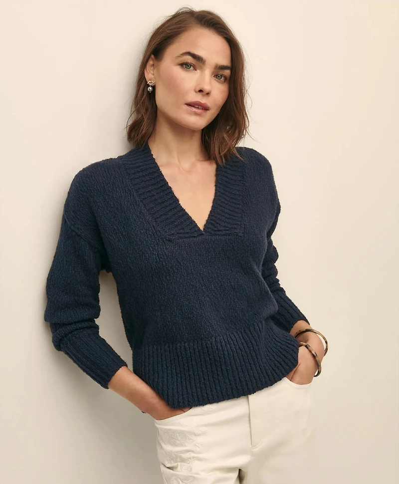 Relaxed Cotton V-Neck Sweater