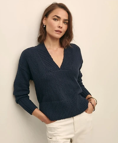 Relaxed Cotton V-Neck Sweater