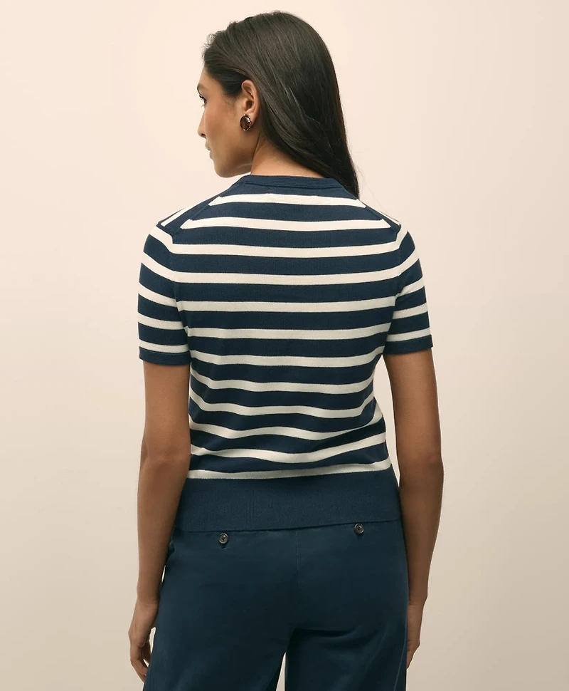Striped Short-Sleeve Shell Sweater Supima<sup>®</sup> Cotton
