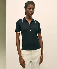 Silk Blend Short-Sleeve Tipped Polo Sweater