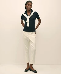 Silk Blend Short-Sleeve Tipped Polo Sweater