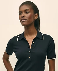 Silk Blend Short-Sleeve Tipped Polo Sweater