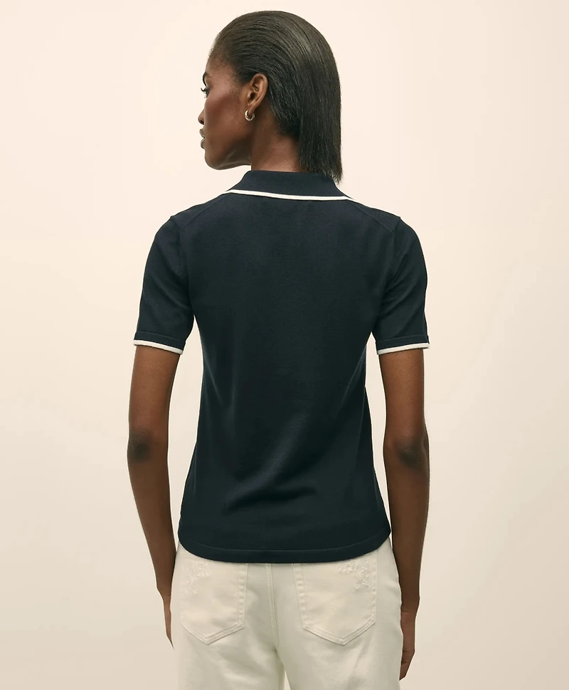 Silk Blend Short-Sleeve Tipped Polo Sweater