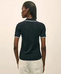 Silk Blend Short-Sleeve Tipped Polo Sweater