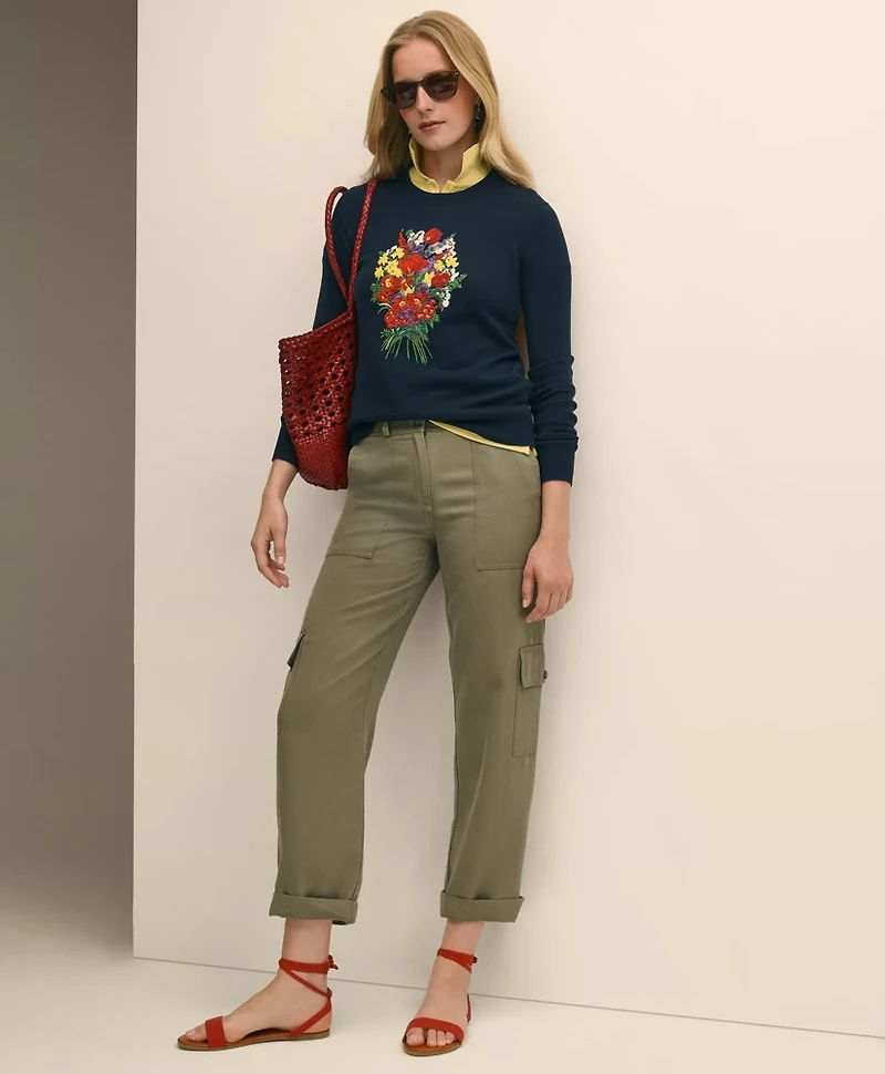 Poppy Embroidered Long-Sleeve Sweater Silk Blend