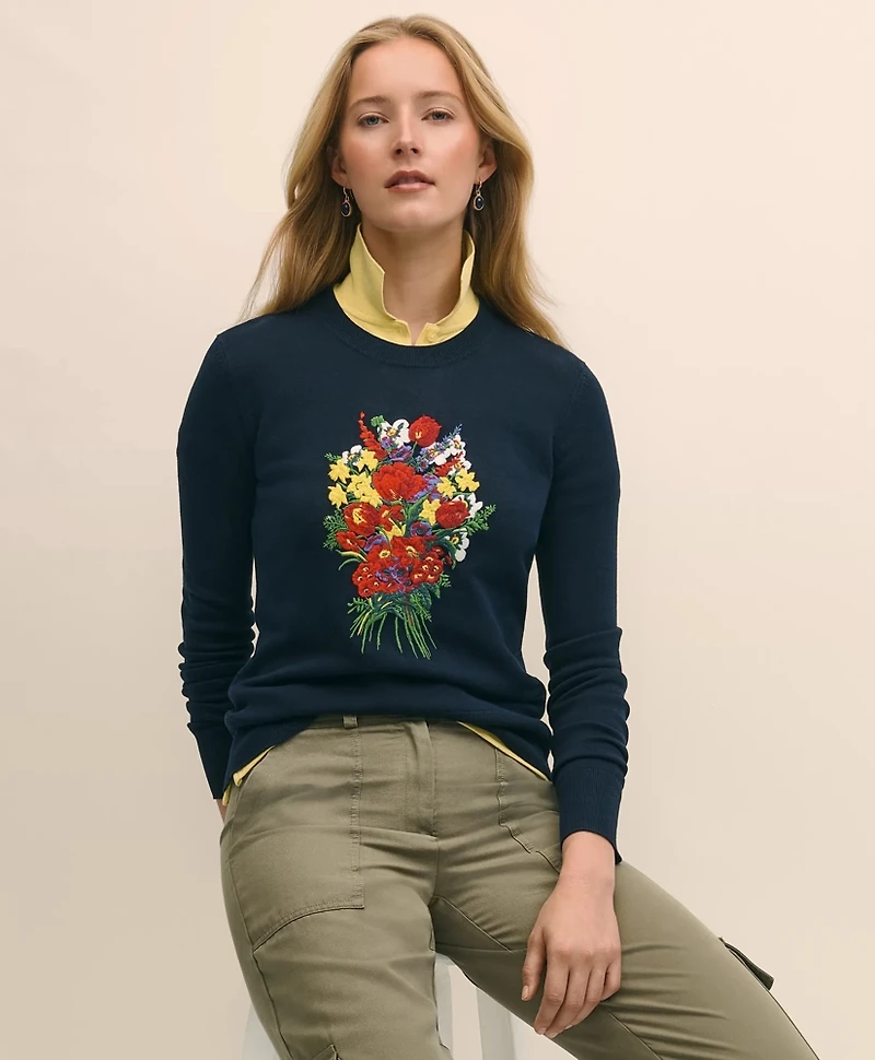 Poppy Embroidered Long-Sleeve Sweater Silk Blend