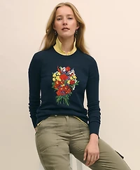 Poppy Embroidered Long-Sleeve Sweater Silk Blend