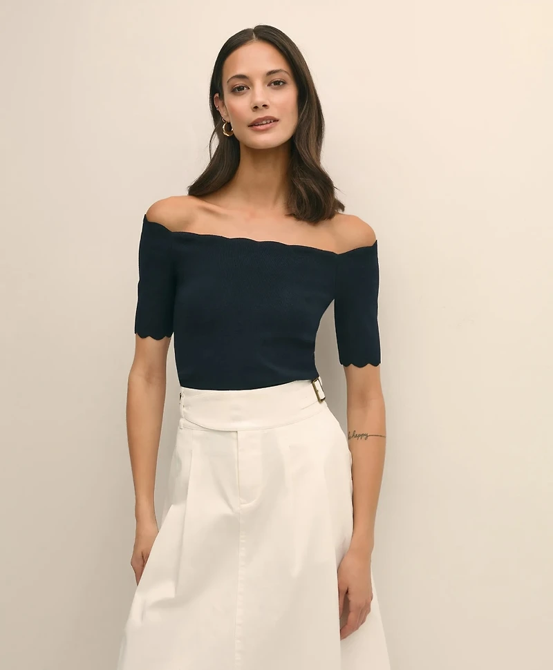 Off-The-Shoulder Scallop Sweater