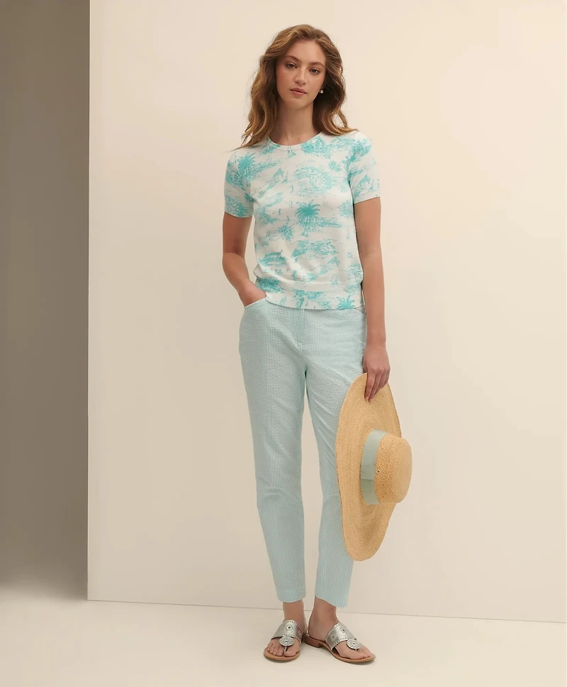 Cotton Bermuda Toile Short-Sleeve Shell Sweater