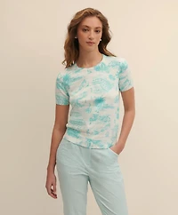 Cotton Bermuda Toile Short-Sleeve Shell Sweater