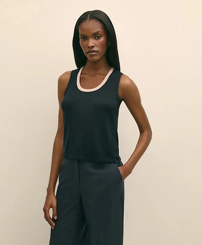 Silk-Blend Tipped Sleeveless Sweater Shell