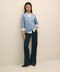 Silk V-Neck Marled Knit Relaxed Sweater