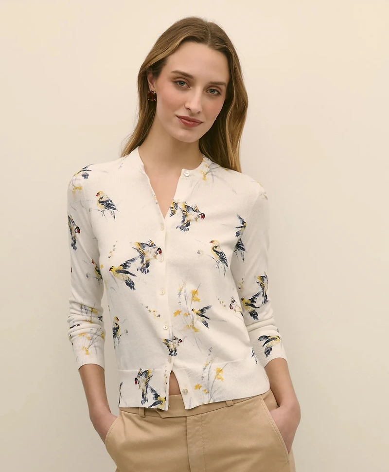 Cotton Cardigan Bird Print