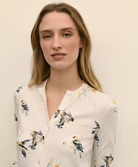 Cotton Cardigan Bird Print