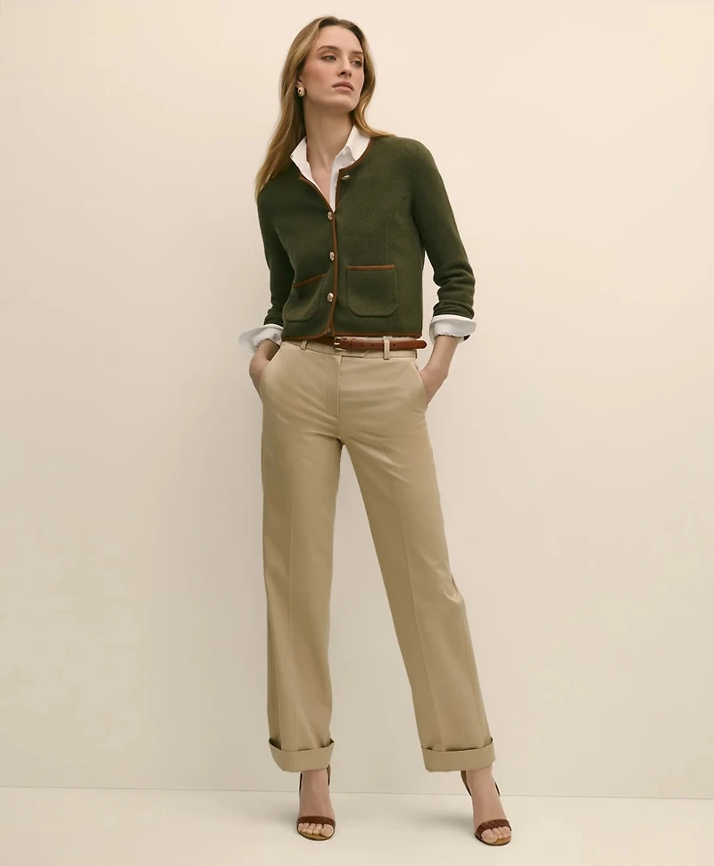 Brushed Merino Wool Suede Trim Sweater Jacket