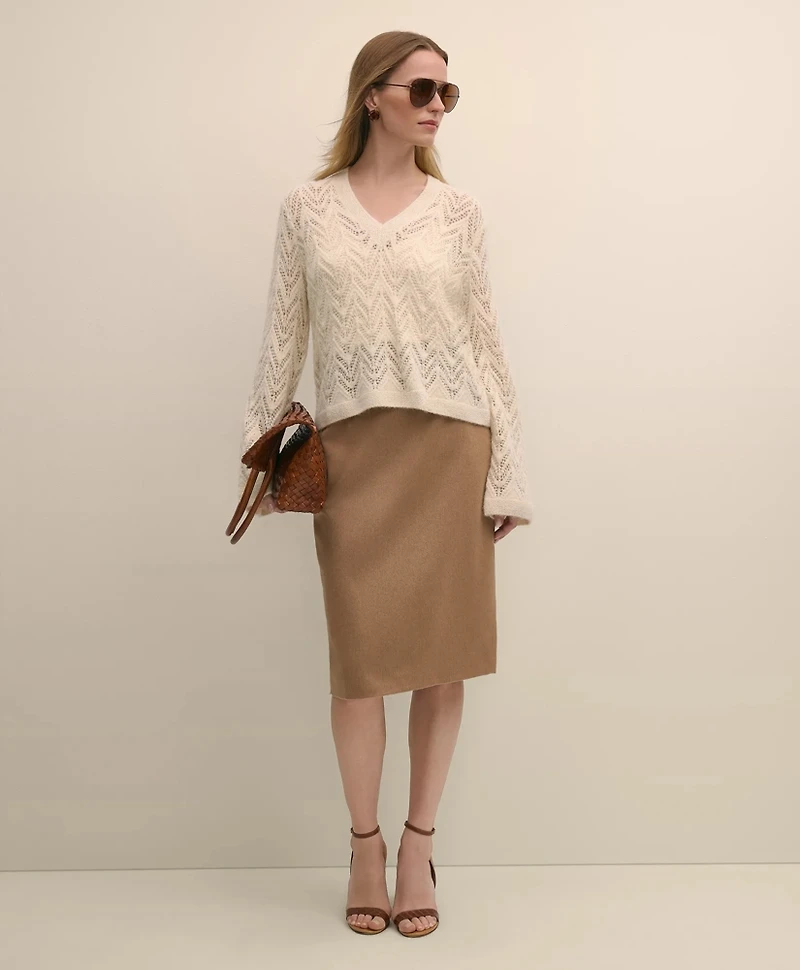 Alpaca-Wool Blend Pointelle Bell-Sleeve Sweater