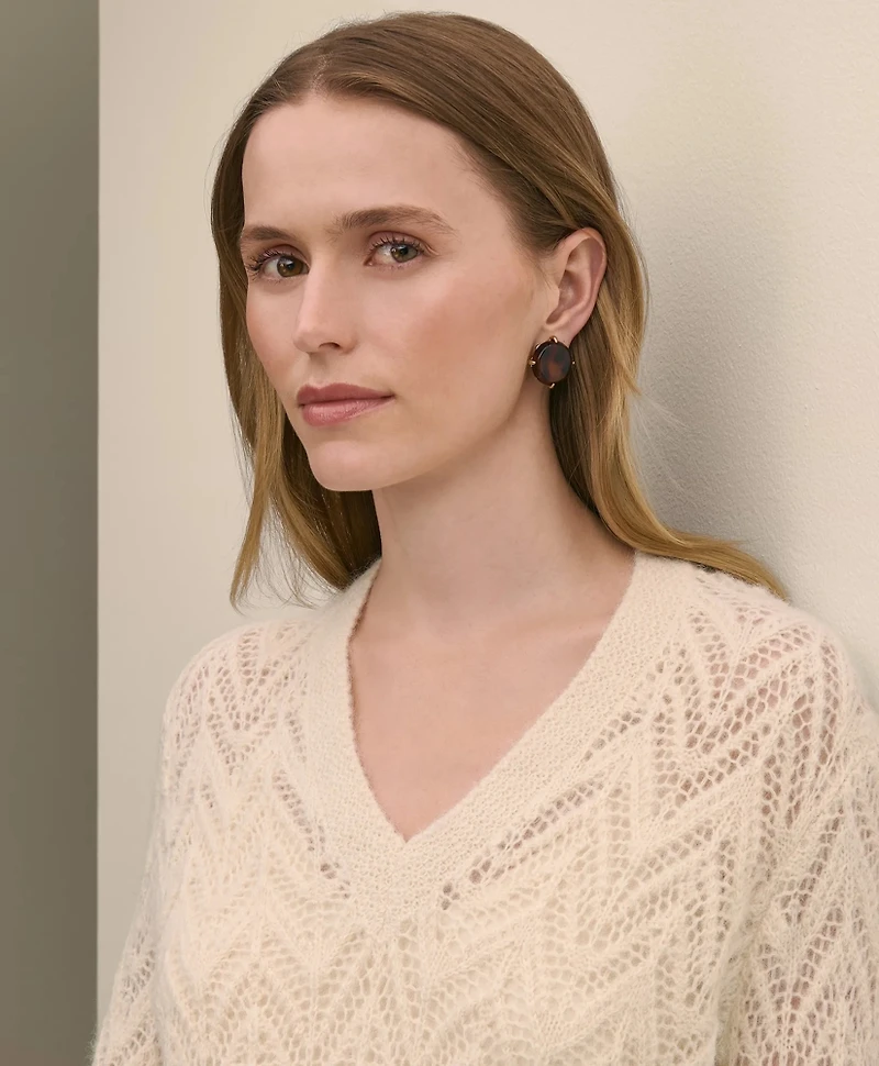 Alpaca-Wool Blend Pointelle Bell-Sleeve Sweater