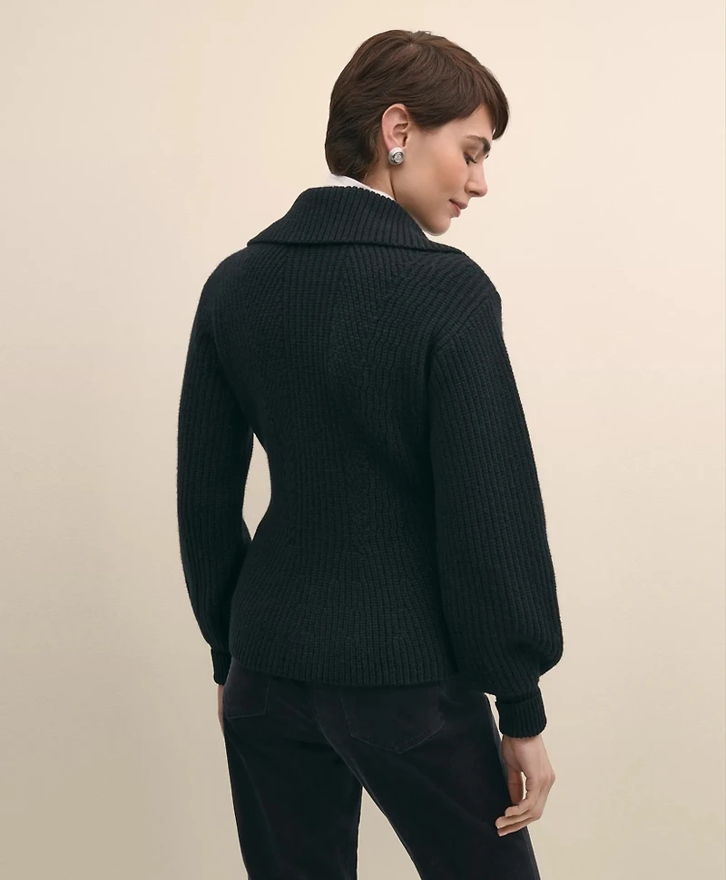 Merino Wool Blend Peplum Zip Cardigan