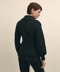 Merino Wool Blend Peplum Zip Cardigan