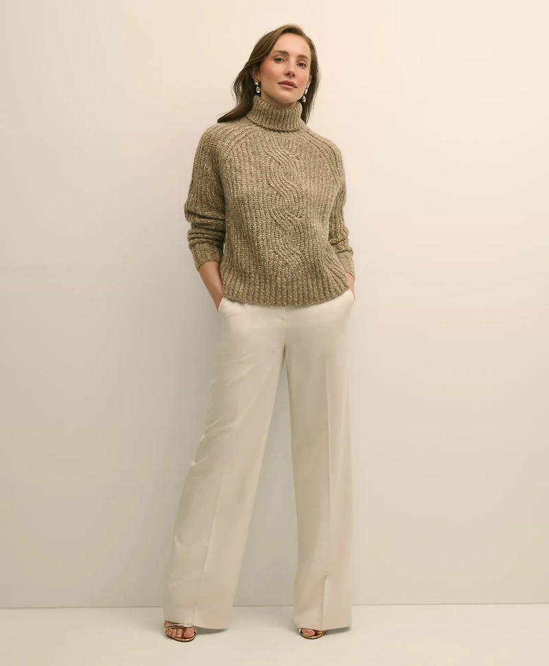 Alpaca-Wool Blend Relaxed Shimmer Turtleneck Sweater