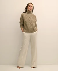Alpaca-Wool Blend Relaxed Shimmer Turtleneck Sweater