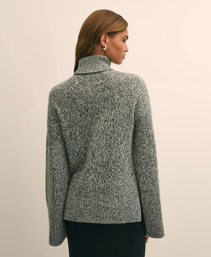 Merino Wool Blend Marled Cable-Knit Turtleneck Sweater