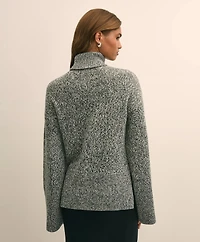 Merino Wool Blend Marled Cable-Knit Turtleneck Sweater