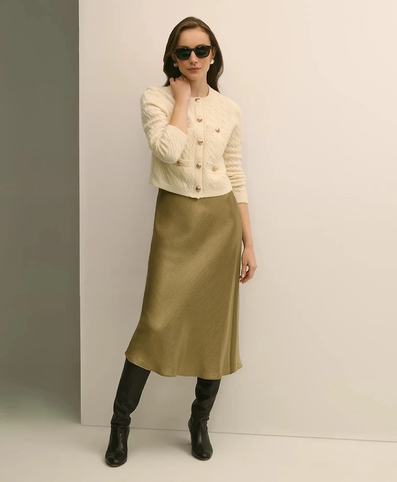 Merino Wool-Cashmere Blend Cable-Knit Cardigan