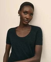 Wool-Cashmere Blend Brushed Short-Sleeve Sweater Shell