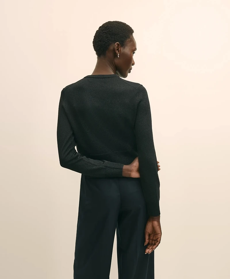 Merino Wool Blend Cropped Shimmer Cardigan