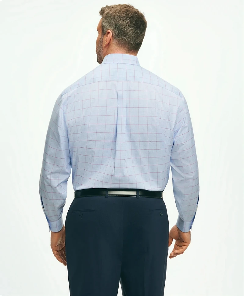 Stretch Big & Tall Supima<sup>®</sup> Cotton Non-Iron Poplin English Spread Collar, Glen Plaid Dress Shirt