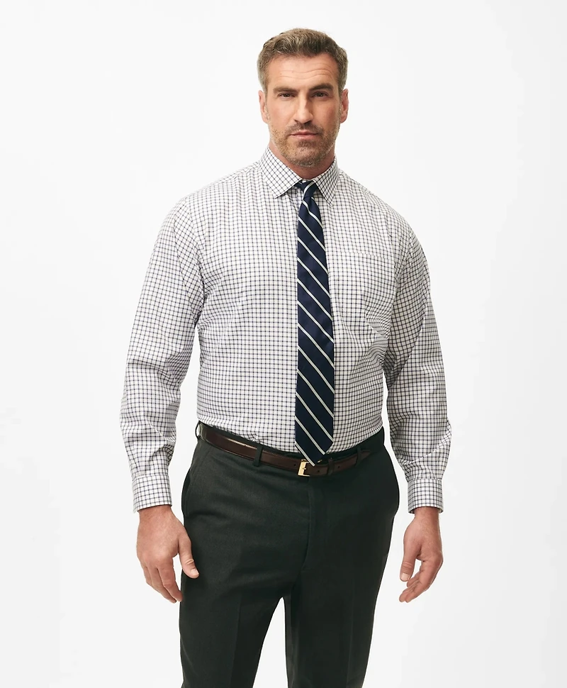 Big & Tall Stretch Supima<sup>®</sup> Cotton Non-Iron Pinpoint Oxford Ainsley Collar, Ticking  Check Dress Shirt