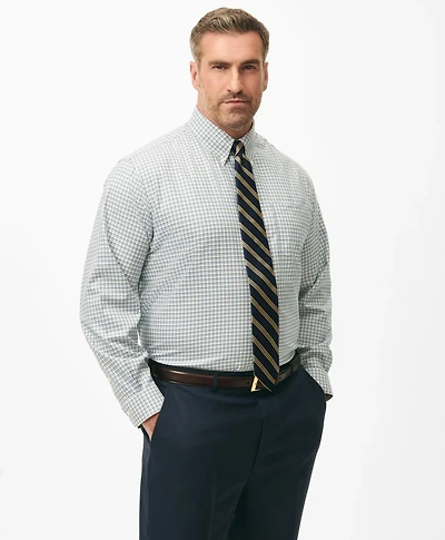 Big & Tall Stretch Supima<sup>®</sup> Cotton Non-Iron Twill Polo Button Down Collar, Multi-Check Dress Shirt