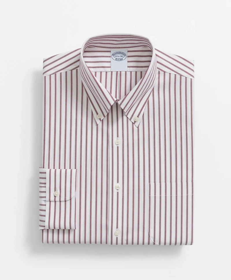Big & Tall Stretch Supima<sup>®</sup> Cotton Non-Iron Pinpoint Oxford Polo Button Down Collar, Ticking Stripe Dress Shirt