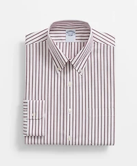 Big & Tall Stretch Supima<sup>®</sup> Cotton Non-Iron Pinpoint Oxford Polo Button Down Collar, Ticking Stripe Dress Shirt