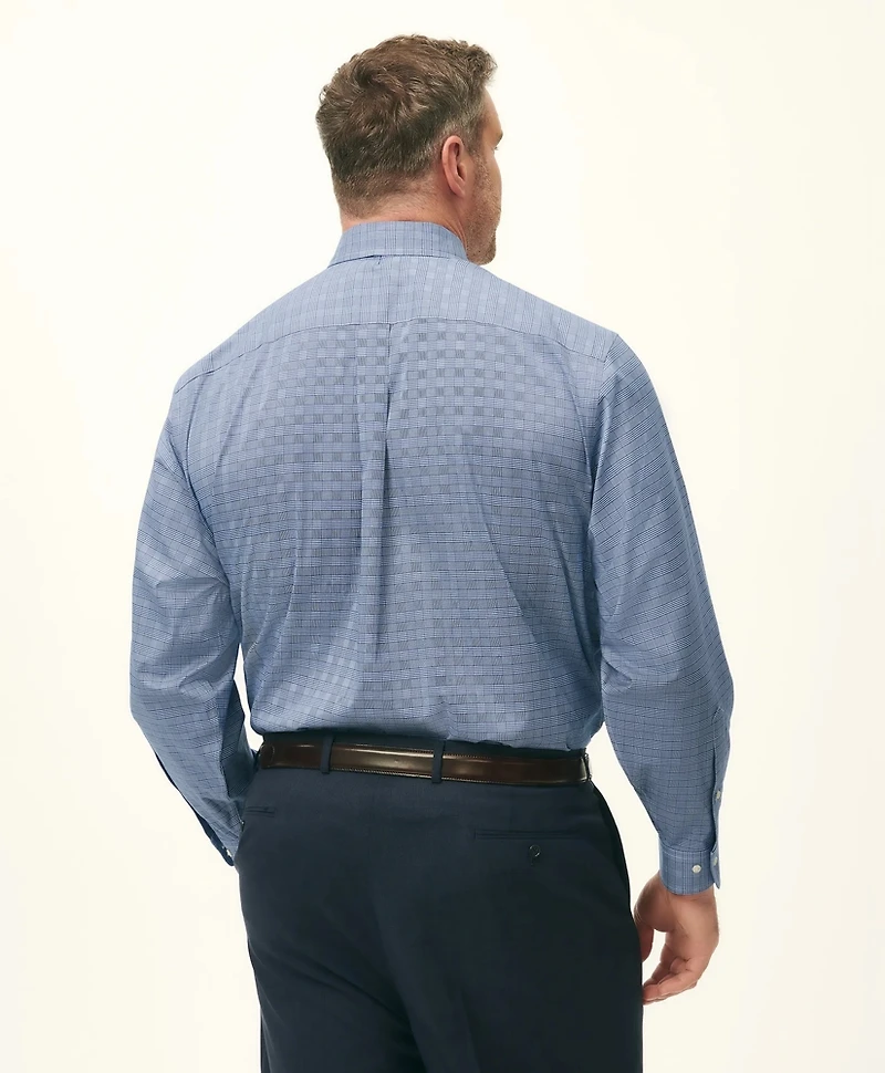 Big & Tall Stretch Supima<sup>®</sup> Cotton Non-Iron Pinpoint Oxford Polo Button Down Collar, Glen Check Dress Shirt